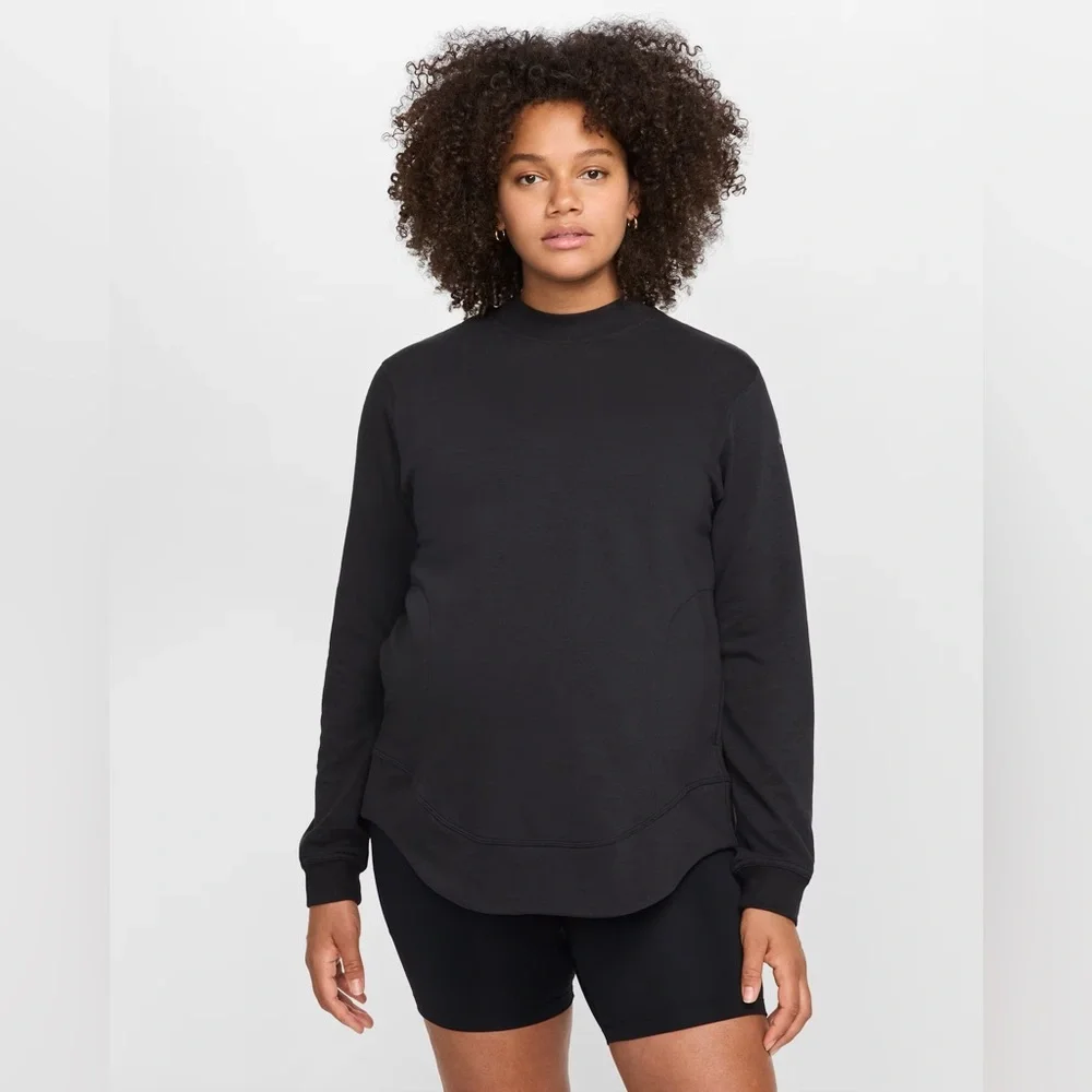 Nike One Women's Reversible French Terry Pullover Top Maternity Shirt FZ0542-010